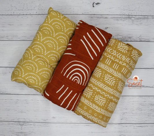 Bamboo Cotton Baby Muslin Wrap - Mustard & Rust Designs